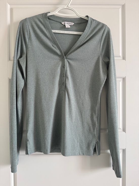Athleta Tops - Athleta Ribbed Henley Long Sleeve Top in Sage